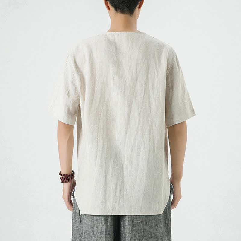 Buddha Stones Chemises à manches courtes unies, minimalistes et décontractées pour hommes, printemps-été - image 3
