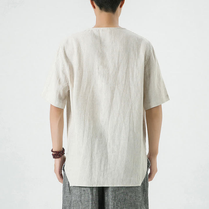 Buddha Stones Chemises à manches courtes unies, minimalistes et décontractées pour hommes, printemps-été - image 3