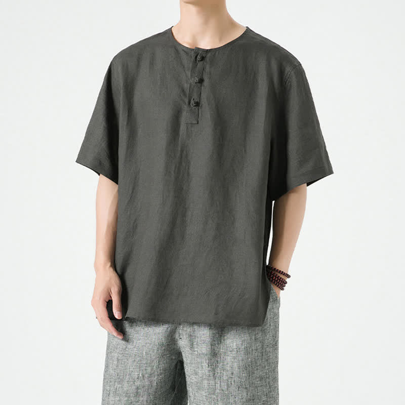 Buddha Stones Chemises à manches courtes unies, minimalistes et décontractées pour hommes, printemps-été - Gris ardoise foncé - US/UK/AU46，EU56 (5XL) - image 13