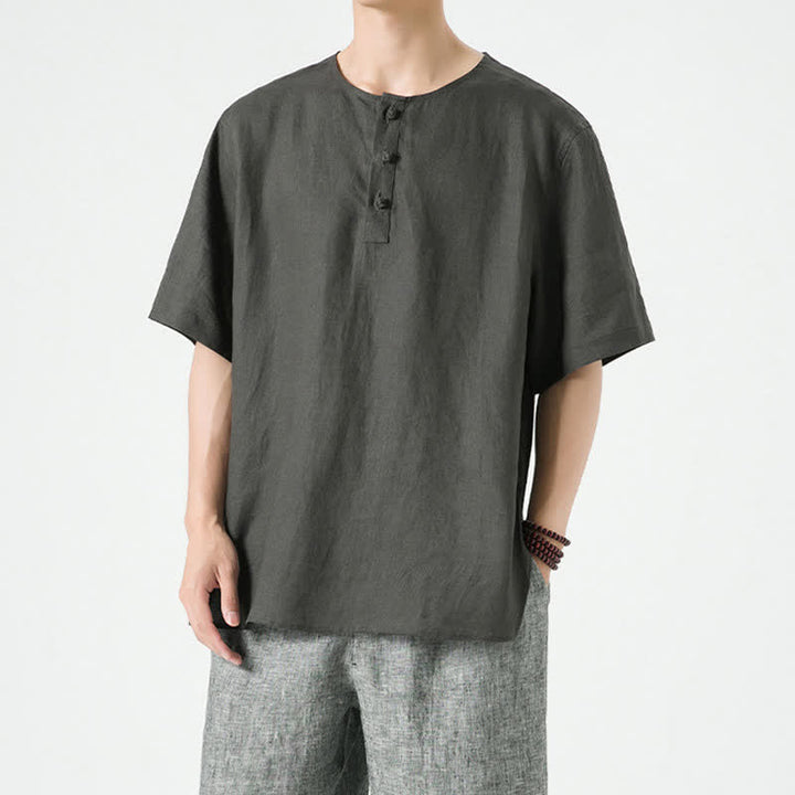 Buddha Stones Chemises à manches courtes unies, minimalistes et décontractées pour hommes, printemps-été - Gris ardoise foncé - US/UK/AU46，EU56 (5XL) - image 13