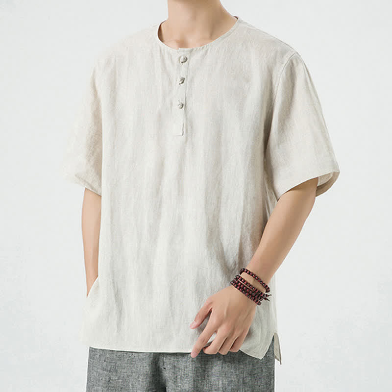 Buddha Stones Chemises à manches courtes unies, minimalistes et décontractées pour hommes, printemps-été - image 2