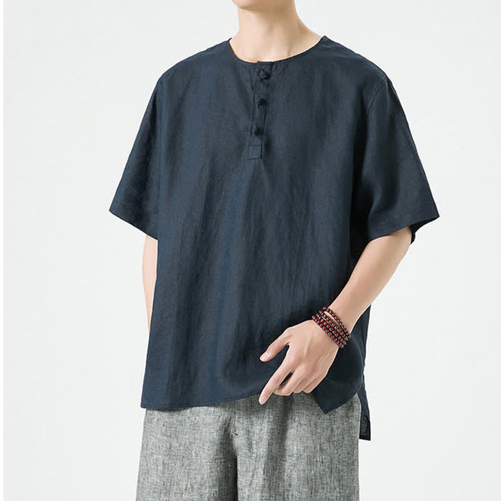 Buddha Stones Chemises à manches courtes unies, minimalistes et décontractées pour hommes, printemps-été - image 26