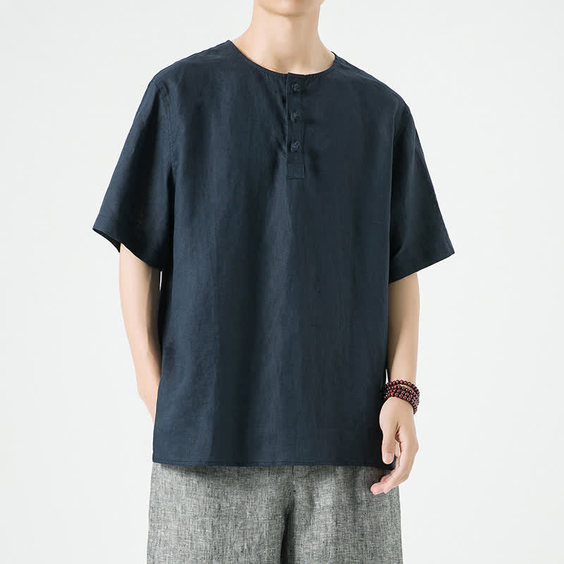 Buddha Stones Chemises à manches courtes unies, minimalistes et décontractées pour hommes, printemps-été - image 27