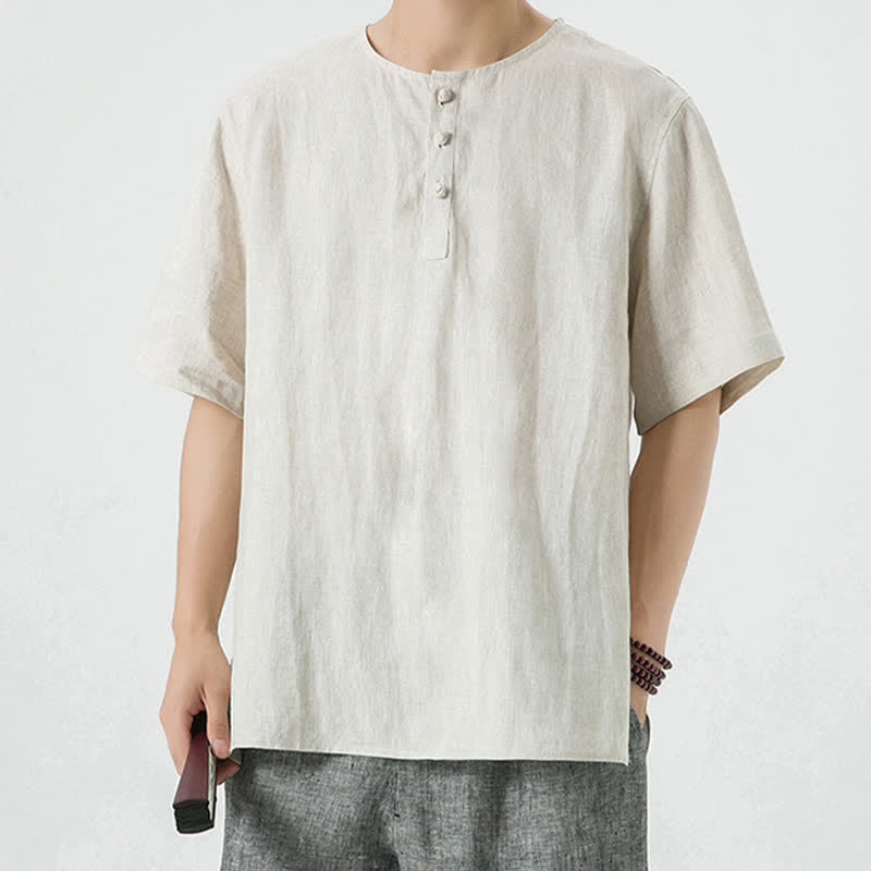 Buddha Stones Chemises à manches courtes unies, minimalistes et décontractées pour hommes, printemps-été - image 1