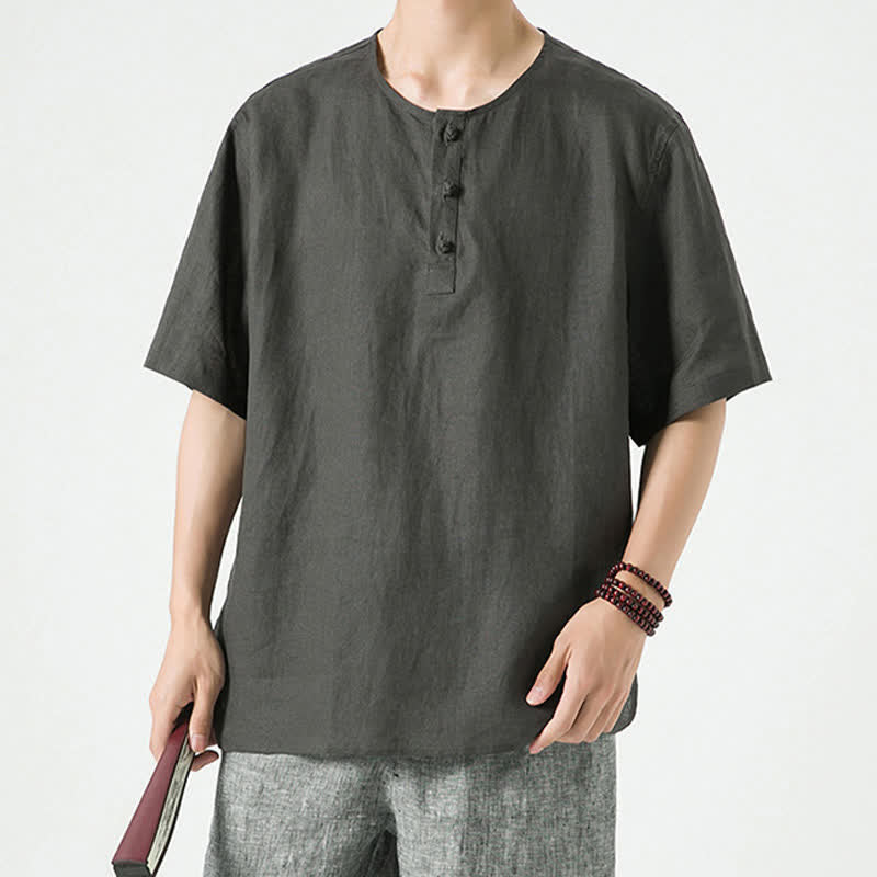 Buddha Stones Chemises à manches courtes unies, minimalistes et décontractées pour hommes, printemps-été - image 14