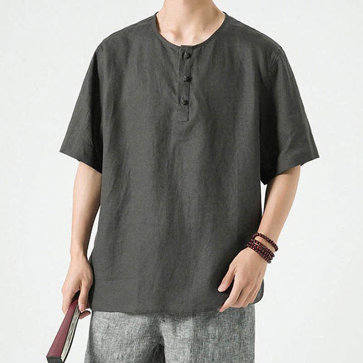 Buddha Stones Chemises à manches courtes unies, minimalistes et décontractées pour hommes, printemps-été - image 14