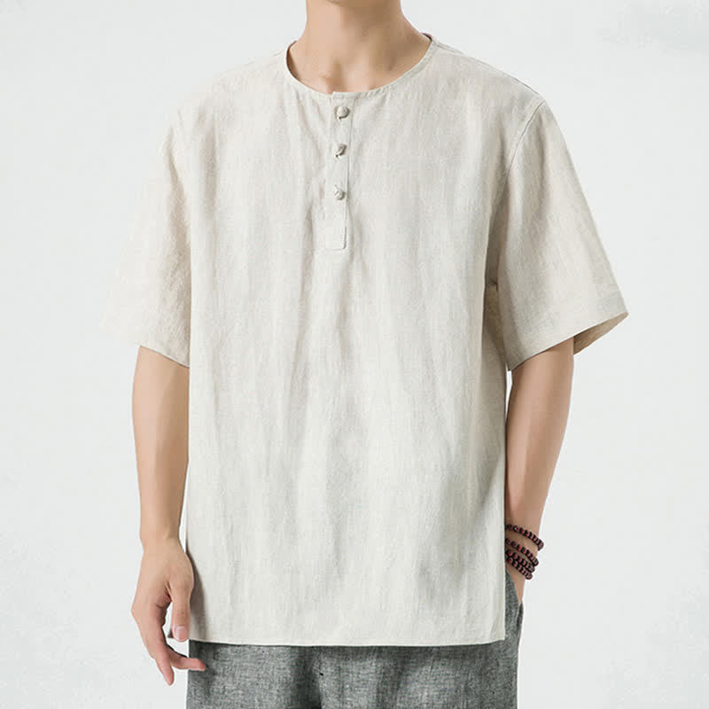 Buddha Stones Chemises à manches courtes unies, minimalistes et décontractées pour hommes, printemps-été - image 7