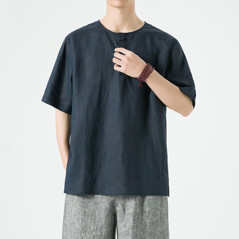 Buddha Stones Chemises à manches courtes unies, minimalistes et décontractées pour hommes, printemps-été - image 28