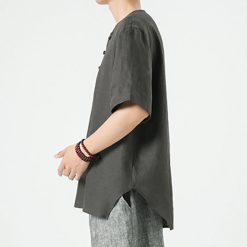 Buddha Stones Chemises à manches courtes unies, minimalistes et décontractées pour hommes, printemps-été - image 17