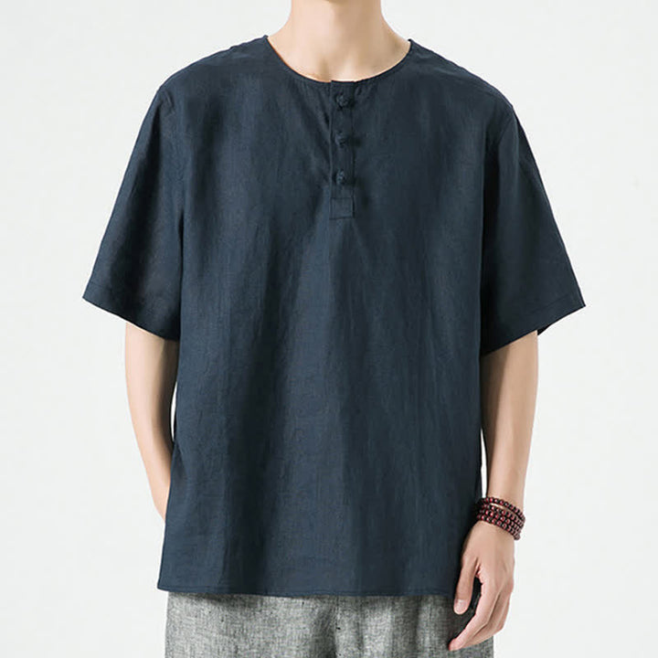 Buddha Stones Chemises à manches courtes unies, minimalistes et décontractées pour hommes, printemps-été - Bleu nuit - US/UK/AU46，EU56 (5XL) - image 21
