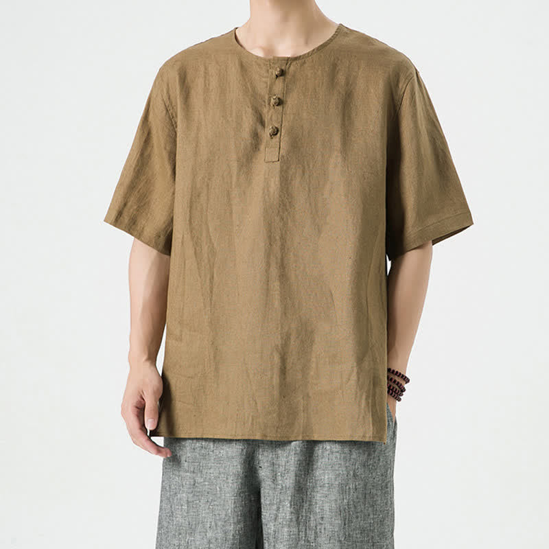 Buddha Stones Chemises à manches courtes unies, minimalistes et décontractées pour hommes, printemps-été - Tanné - US/UK/AU46，EU56 (5XL) - image 30