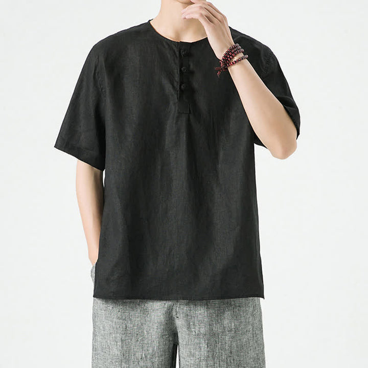 Buddha Stones Chemises à manches courtes unies, minimalistes et décontractées pour hommes, printemps-été - image 12