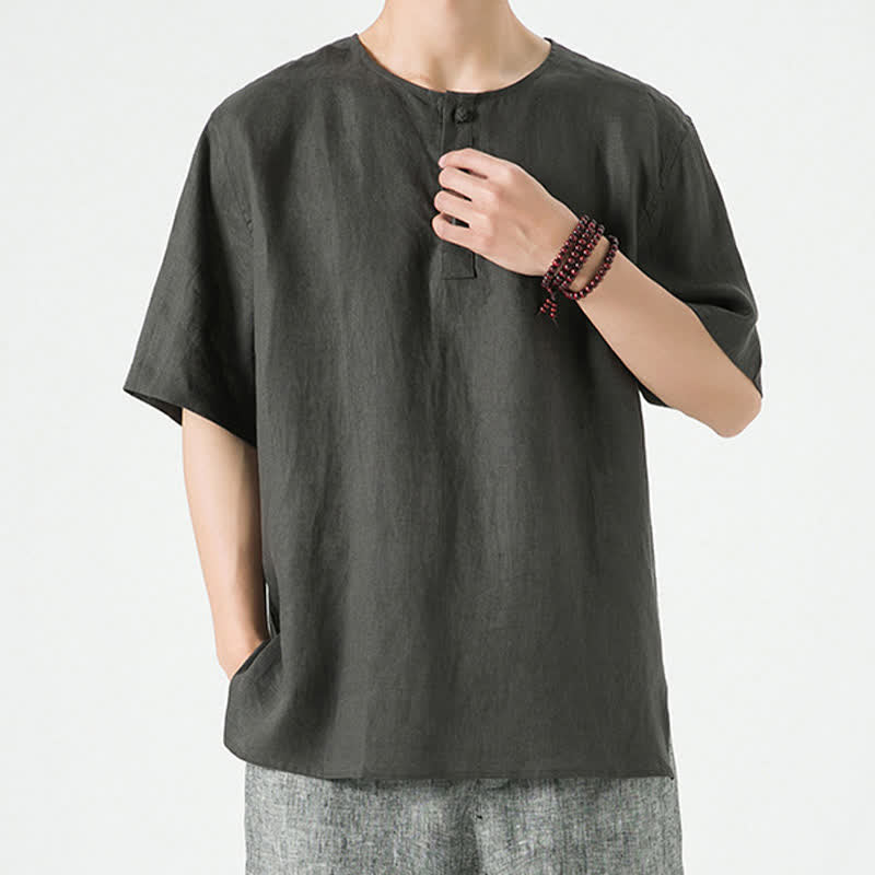 Buddha Stones Chemises à manches courtes unies, minimalistes et décontractées pour hommes, printemps-été - image 15