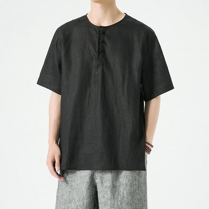 Buddha Stones Chemises à manches courtes unies, minimalistes et décontractées pour hommes, printemps-été - image 9