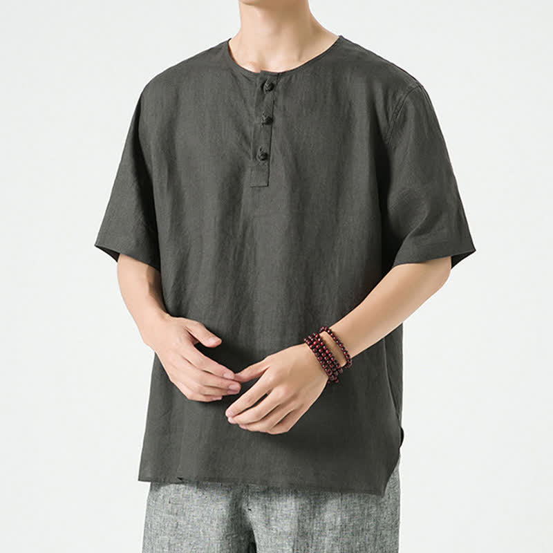 Buddha Stones Chemises à manches courtes unies, minimalistes et décontractées pour hommes, printemps-été - image 18