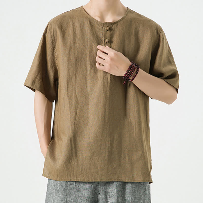 Buddha Stones Chemises à manches courtes unies, minimalistes et décontractées pour hommes, printemps-été - image 37
