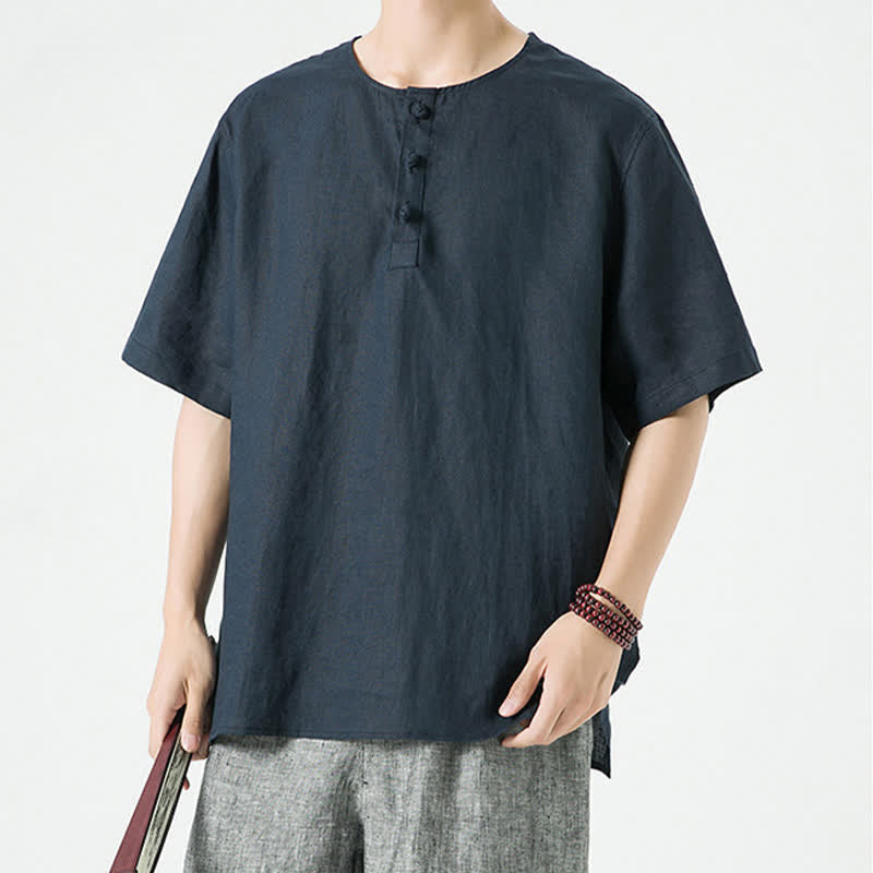 Buddha Stones Chemises à manches courtes unies, minimalistes et décontractées pour hommes, printemps-été - image 29