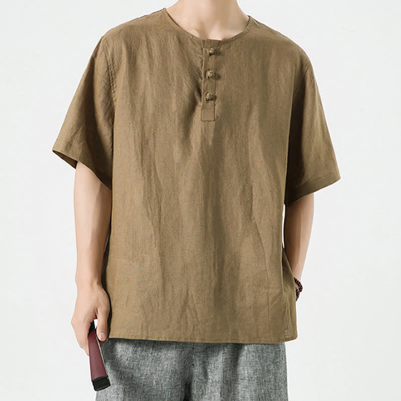 Buddha Stones Chemises à manches courtes unies, minimalistes et décontractées pour hommes, printemps-été - image 32