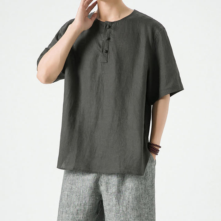 Buddha Stones Chemises à manches courtes unies, minimalistes et décontractées pour hommes, printemps-été - image 20