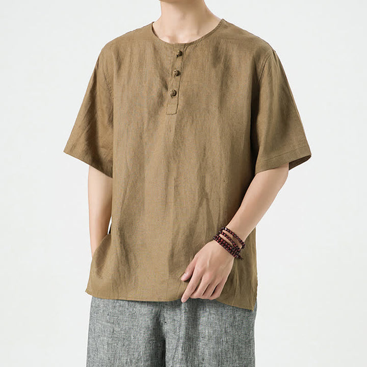 Buddha Stones Chemises à manches courtes unies, minimalistes et décontractées pour hommes, printemps-été - image 35
