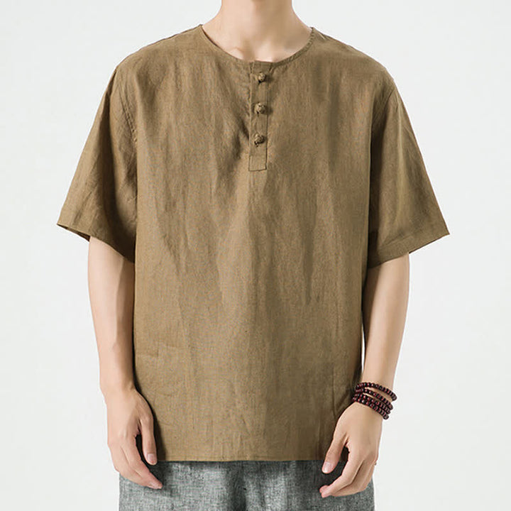 Buddha Stones Chemises à manches courtes unies, minimalistes et décontractées pour hommes, printemps-été - image 36