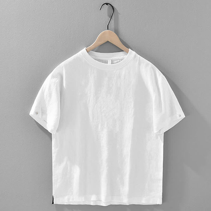 Buddha Stones T-shirts d'été minimalistes décontractés en lin uni à manches courtes et col rond pour hommes - Blanc - US/UK/AU42，EU52 (3XL) - image 14