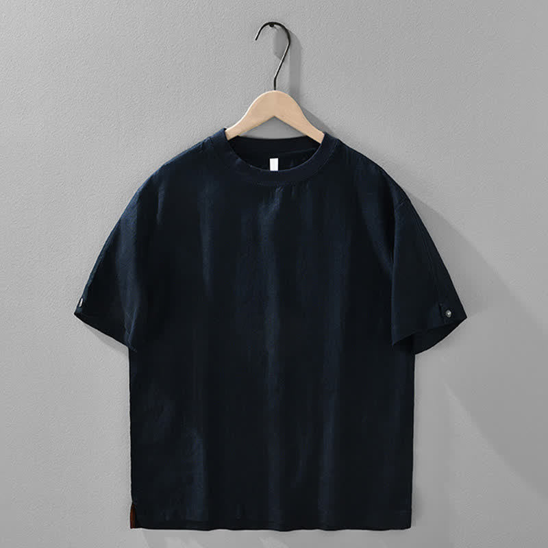 Buddha Stones T-shirts d'été minimalistes décontractés en lin uni à manches courtes et col rond pour hommes - Bleu nuit - US/UK/AU42，EU52 (3XL) - image 11