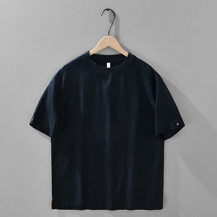 Buddha Stones T-shirts d'été minimalistes décontractés en lin uni à manches courtes et col rond pour hommes - Bleu nuit - US/UK/AU42，EU52 (3XL) - image 11