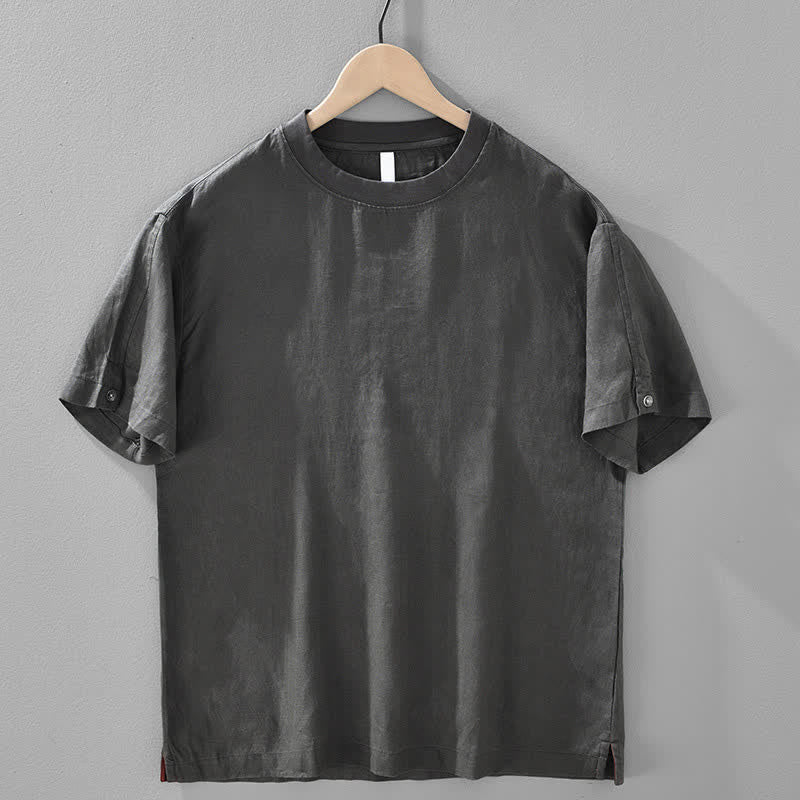 Buddha Stones T-shirts d'été minimalistes décontractés en lin uni à manches courtes et col rond pour hommes - Gris sombre - US/UK/AU42，EU52 (3XL) - image 12