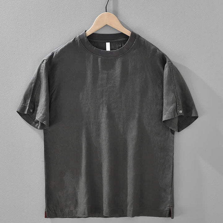 Buddha Stones T-shirts d'été minimalistes décontractés en lin uni à manches courtes et col rond pour hommes - Gris sombre - US/UK/AU42，EU52 (3XL) - image 12