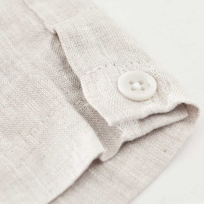 Buddha Stones T-shirts d'été minimalistes décontractés en lin uni à manches courtes et col rond pour hommes - image 7