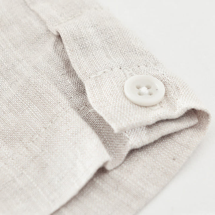 Buddha Stones T-shirts d'été minimalistes décontractés en lin uni à manches courtes et col rond pour hommes - image 7
