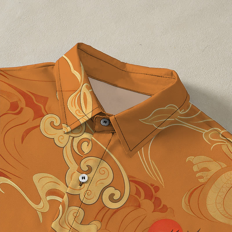 Buddha Stones Chemise à manches courtes respirante pour homme avec boutons à motif de grue céleste et nuage porte-bonheur - image 2