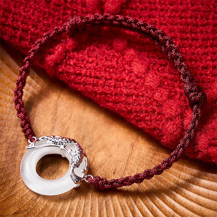 Buddha Stones Bracelet en jade blanc avec carpes koï et cordon rouge, symbole de richesse - image 2