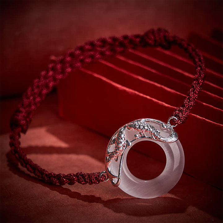 Buddha Stones Bracelet en jade blanc avec carpes koï et cordon rouge, symbole de richesse - image 3