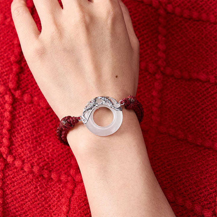 Buddha Stones Bracelet en jade blanc avec carpes koï et cordon rouge, symbole de richesse - image 4