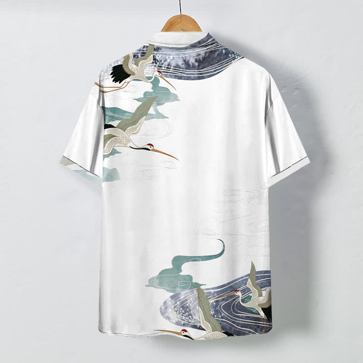 Buddha Stones Chemise à manches courtes respirante pour homme avec boutons et motif de vagues et de nuages - image 1