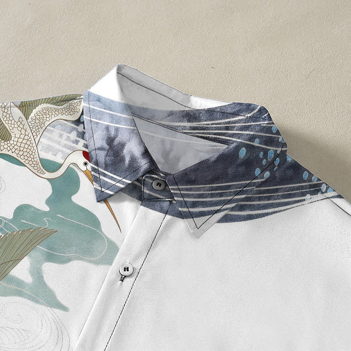 Buddha Stones Chemise à manches courtes respirante pour homme avec boutons et motif de vagues et de nuages - image 2