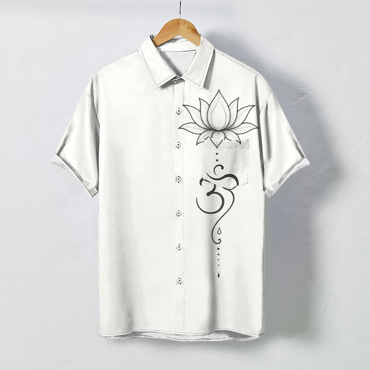 Buddha Stones Chemise à manches courtes respirante pour homme avec boutons à motif de lotus Om. - Blanc - US/UK/AU48，EU58 (4XL) - image 0