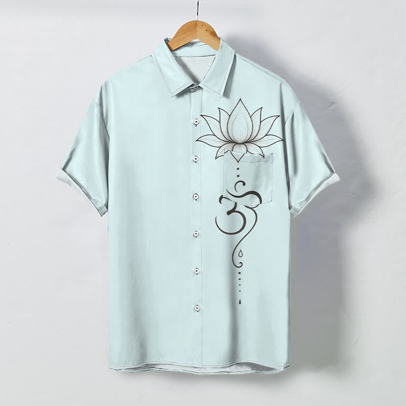 Buddha Stones Chemise à manches courtes respirante pour homme avec boutons à motif de lotus Om. - Cyan clair - US/UK/AU48，EU58 (4XL) - image 3