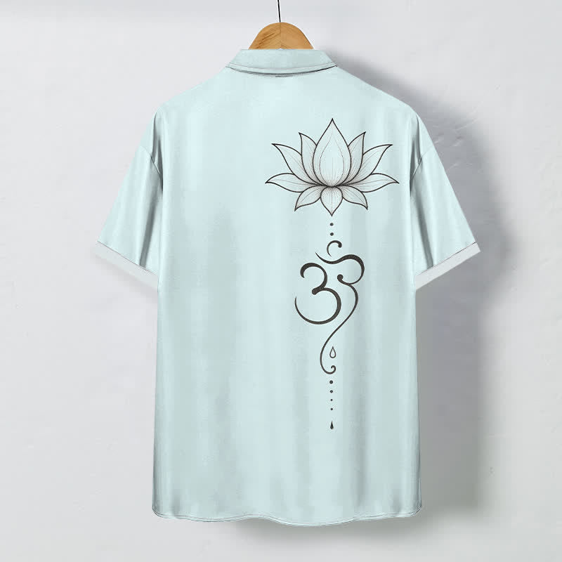 Buddha Stones Chemise à manches courtes respirante pour homme avec boutons à motif de lotus Om. - image 4