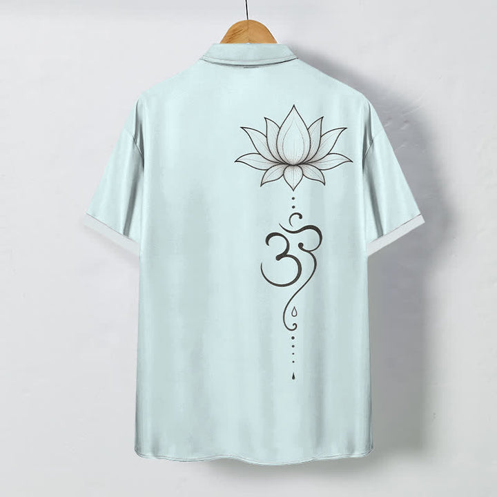 Buddha Stones Chemise à manches courtes respirante pour homme avec boutons à motif de lotus Om. - image 4