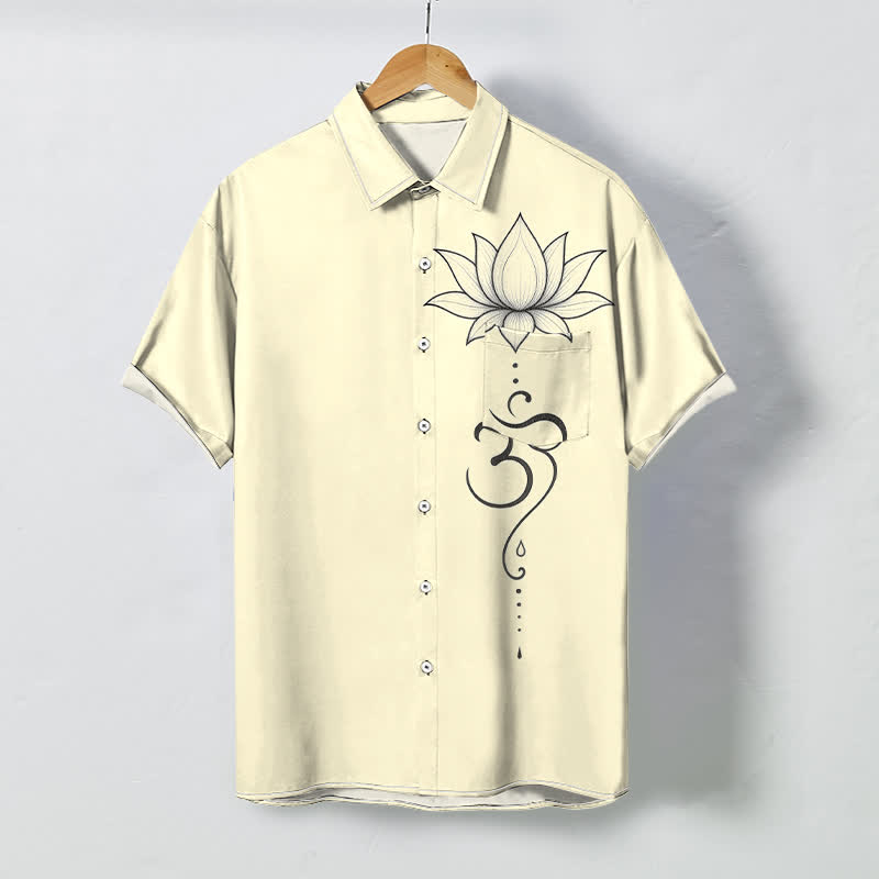 Buddha Stones Chemise à manches courtes respirante pour homme avec boutons à motif de lotus Om. - Beige - US/UK/AU48，EU58 (4XL) - image 5
