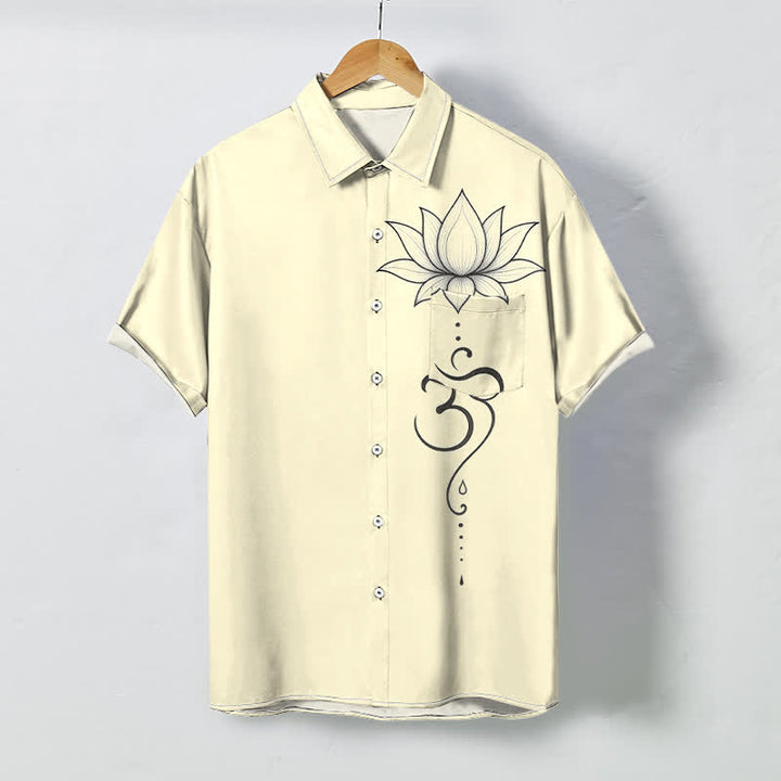 Buddha Stones Chemise à manches courtes respirante pour homme avec boutons à motif de lotus Om. - Beige - US/UK/AU48，EU58 (4XL) - image 5