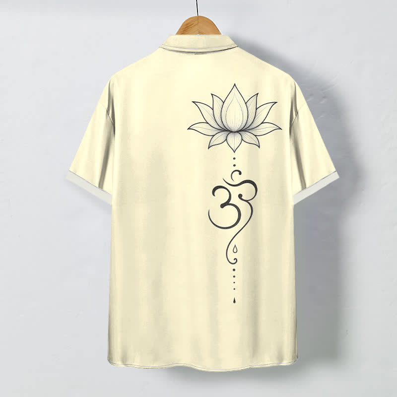 Buddha Stones Chemise à manches courtes respirante pour homme avec boutons à motif de lotus Om. - image 6