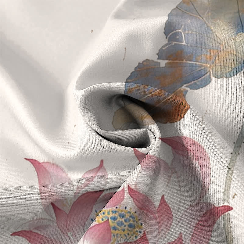 Buddha Stones Chemise à manches courtes respirante pour homme, ornée de boutons à motif de calligraphie lotus à l'encre - image 2