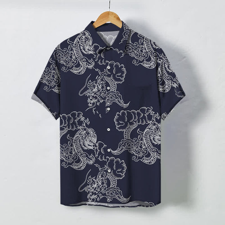 Buddha Stones Chemise à manches courtes respirante pour homme, à boutons et à motif floral vintage - Bleu nuit - US/UK/AU48，EU58 (4XL) - image 0