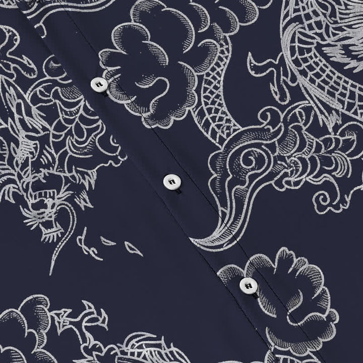 Buddha Stones Chemise à manches courtes respirante pour homme, à boutons et à motif floral vintage - image 3