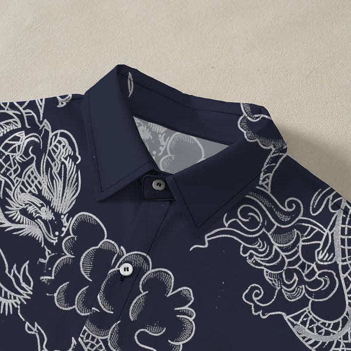 Buddha Stones Chemise à manches courtes respirante pour homme, à boutons et à motif floral vintage - image 2