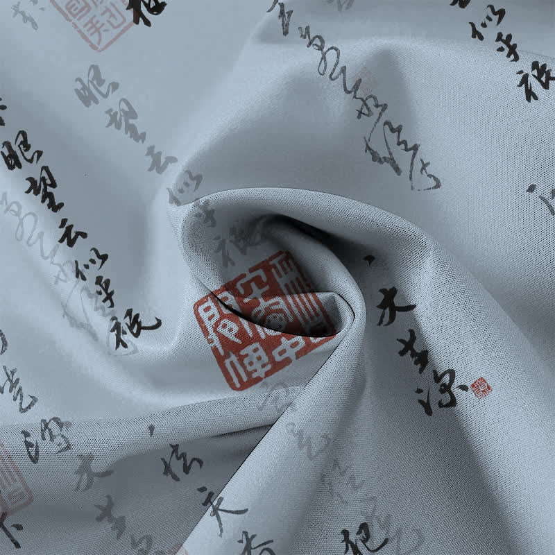 Buddha Stones Chemise à manches courtes respirante pour homme, ornée de boutons à motif de sceau rouge calligraphié chinois - image 4